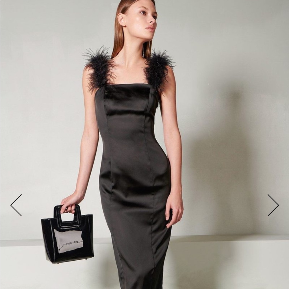 Feather strap black cocktail dress - Picture 2 of 5